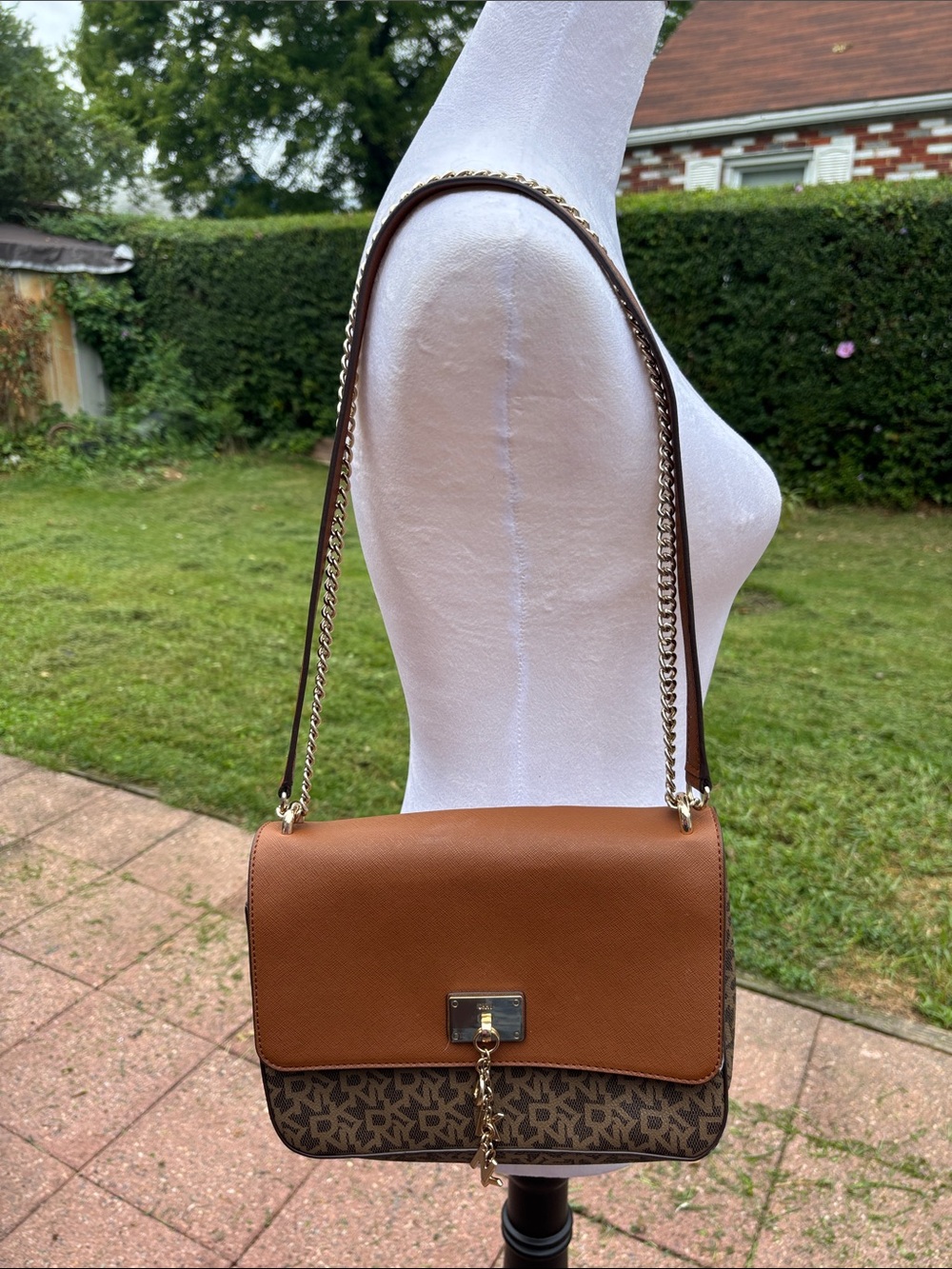 DKNY Brown Two-Tone Shoulder Bag and Crossbody with Chain Strap